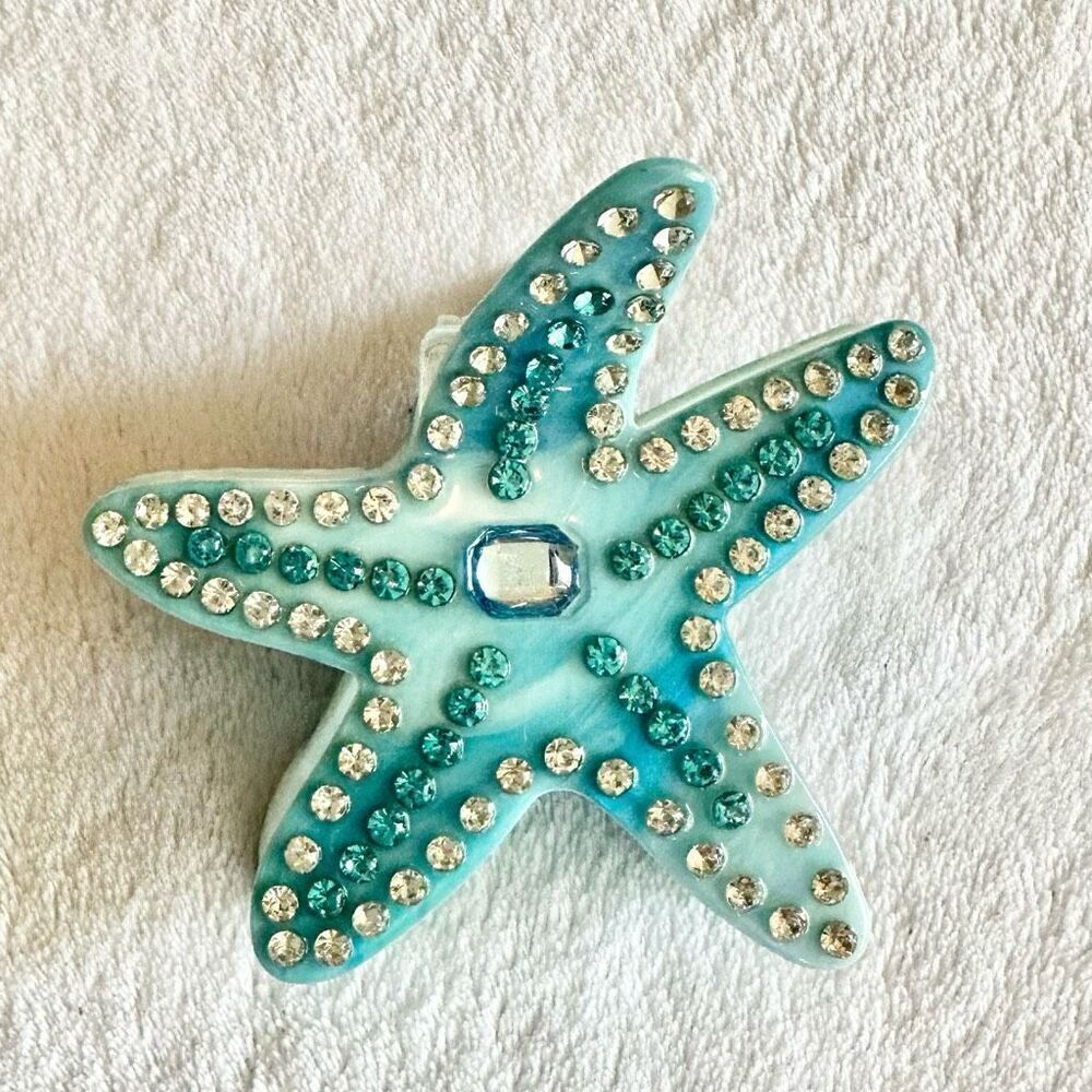 Blue starfish rhinestone hair claw